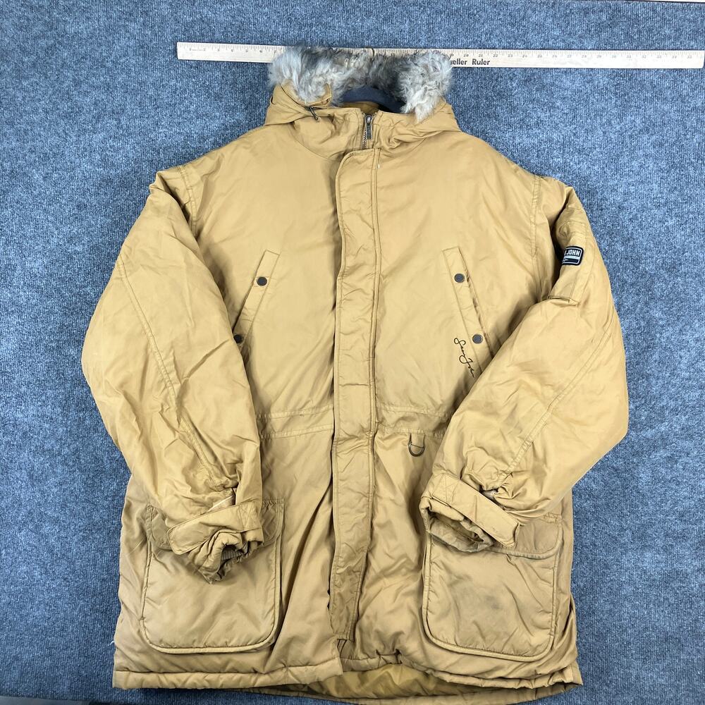 Sean John Jacket Mens XXL Tan Puffer Parka Heavy Down Fur‎ Hood Winter Coat